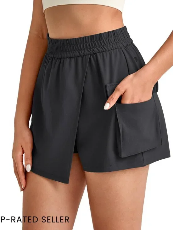 Wide Leg Skort with Cargo Pockets Active Tennis Hiking Casual Travel Wrap Front - Picture 1 of 7